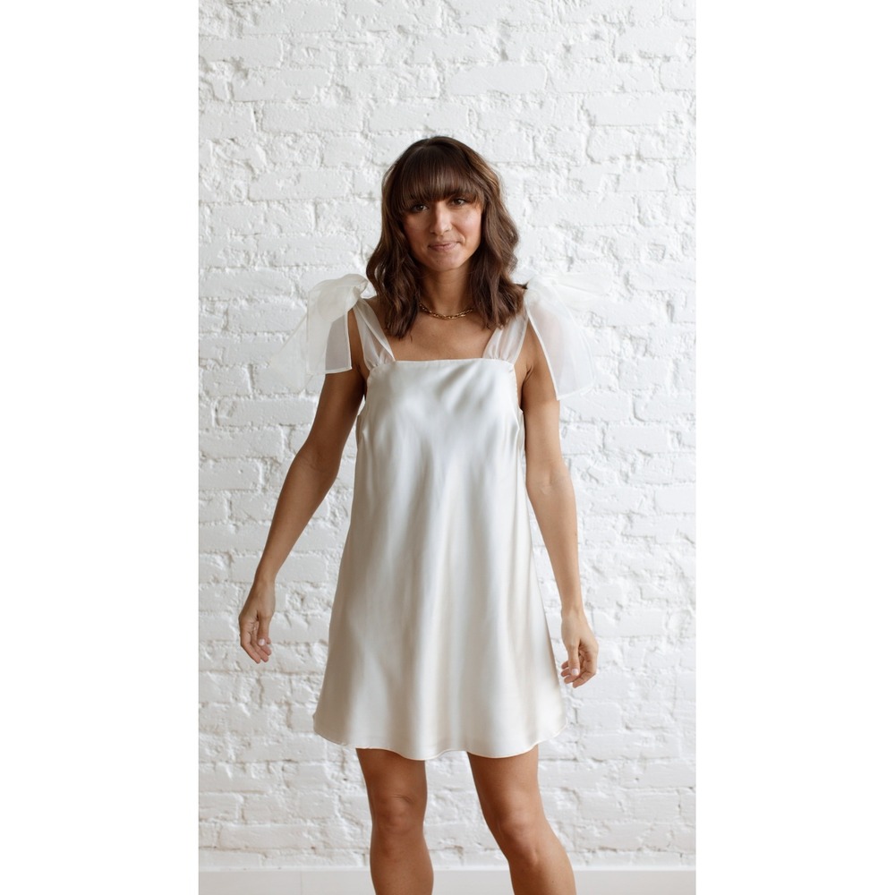 Things Between kate Mini Dress Women M ivory Tulle Tie Shoulder Satin Sheath
